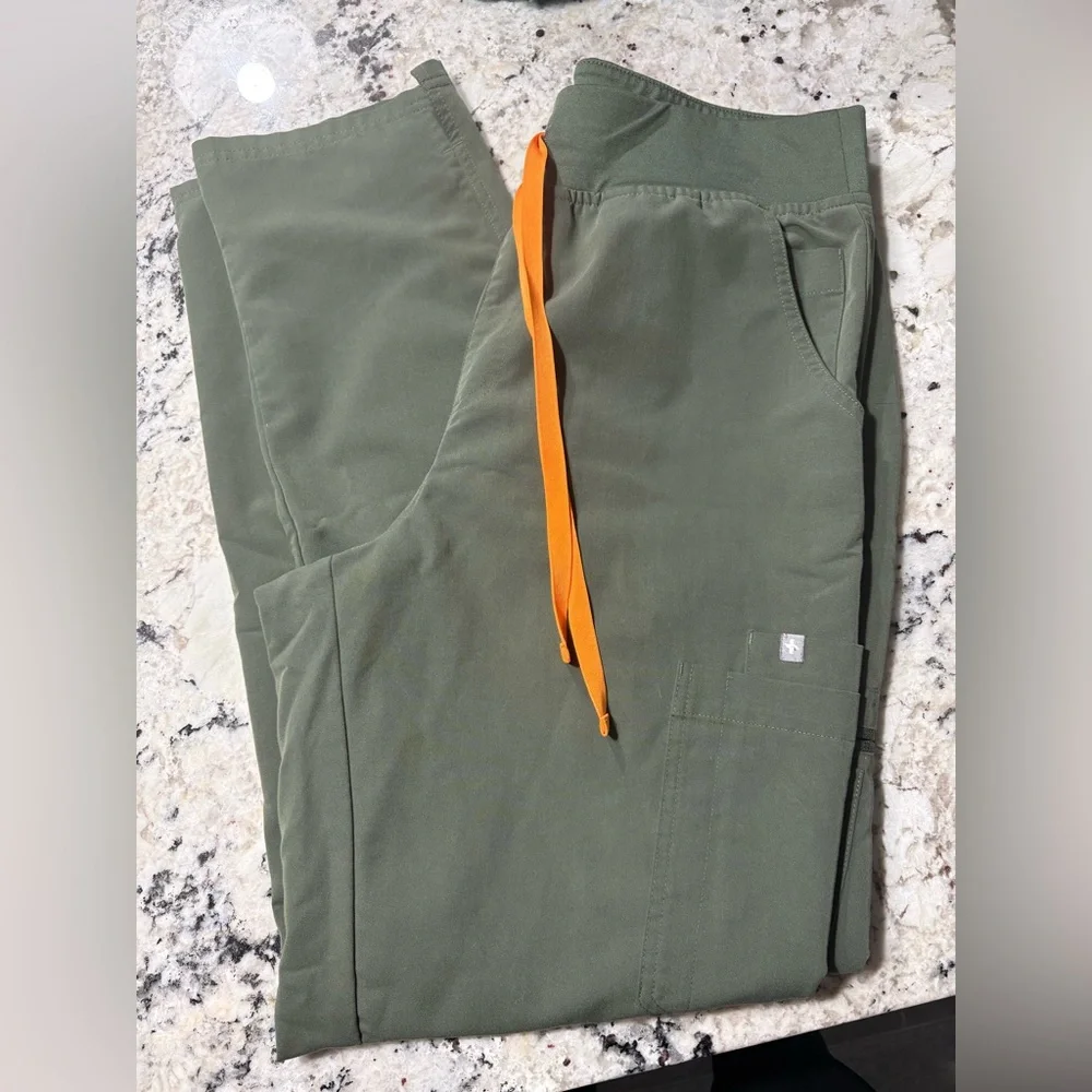 Figs Women Pants in Moss with Orange Detail - Picture 1 of 4